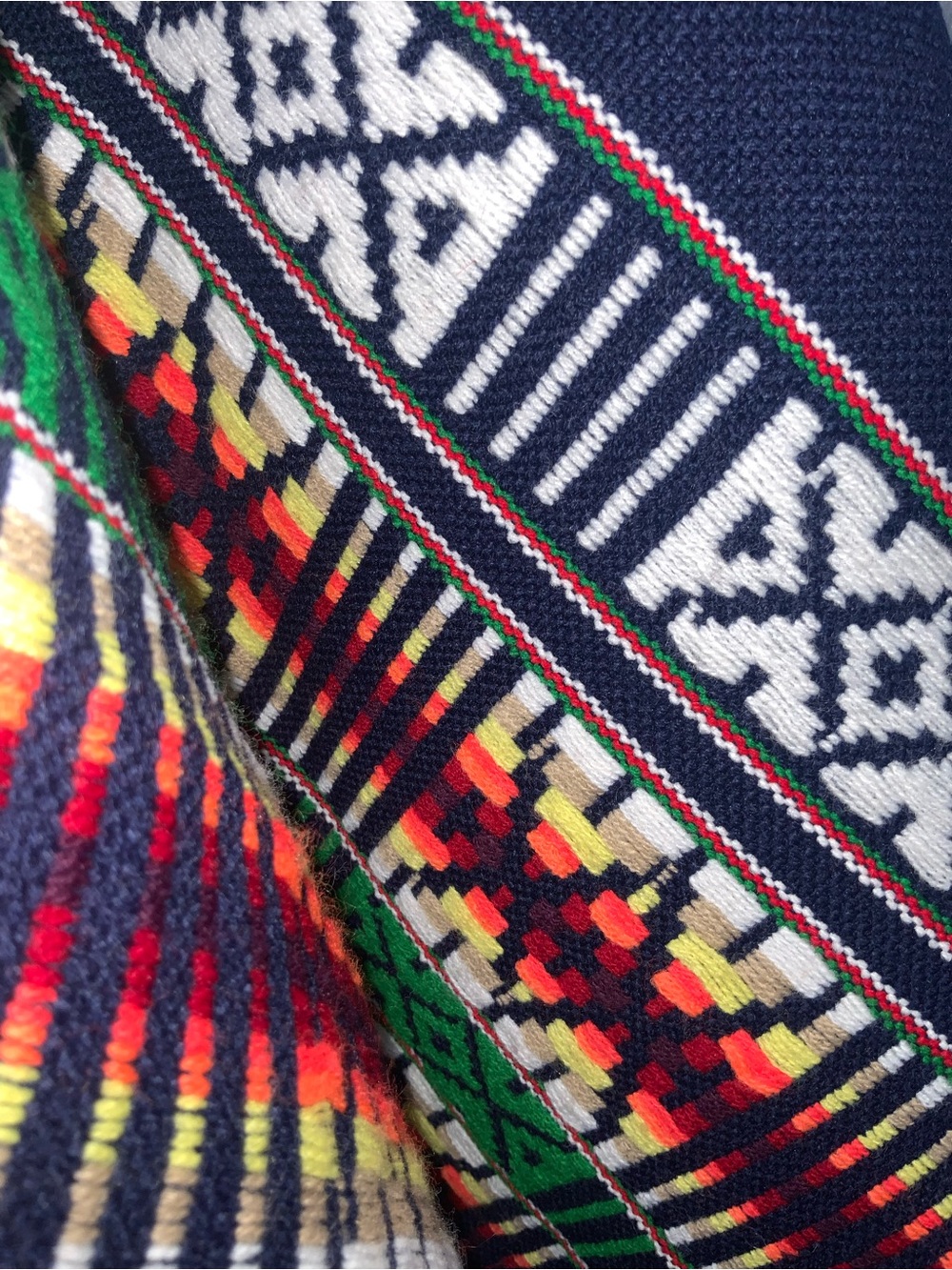 Navy Aztec-Pattern Fringe Poncho - Women's Accessory - Picture 6 of 11